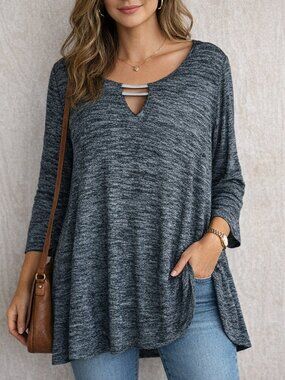 Avenue Womens 30/32 Teal Black Marled Tunic Top Rayon Blend Plus‎ Size Boho